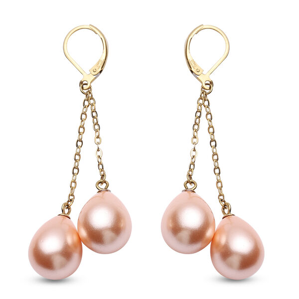 Rosa Muschelperle goldfarben, Ohrringe mit Anh&auml;nger