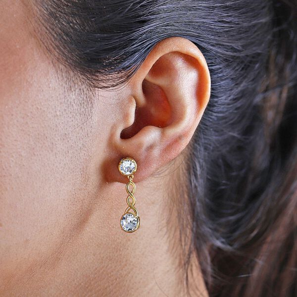 J Francis gefertigt mit SWAROVSKI- Wei&szlig;e Swarovski Kristall Ohrringe, 925 Silber 750 Gelbgold Vermeil image number 3