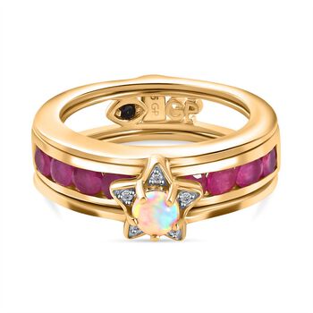 GP Celestial Dream Collection - Afrikanischer Rubin Afrikanischer Rubin und Welo Opal Ring Set, ca. 2,03 ct.