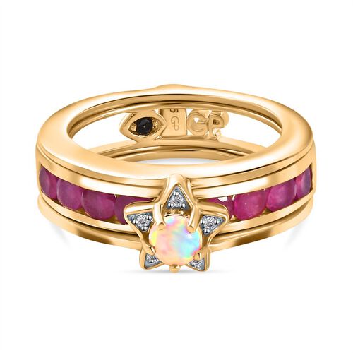 GP Celestial Dream Collection - Afrikanischer Rubin Afrikanischer Rubin und Welo Opal Ring Set, ca. 2,03 ct. image number 0