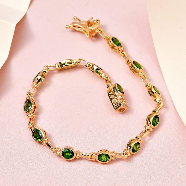 Nat&uuml;rliches Chromdiopsid Armband, ca. 20 cm, 925 Silber vergoldet ca. 5.12 ct image number 2