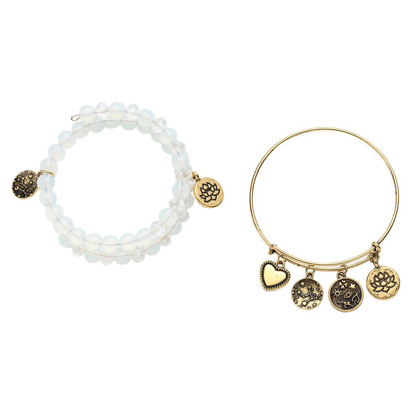 2er- Set Opalith und Glas-Armreif, ca. 17 -19 cm, goldfarben ca. 149.00 ct