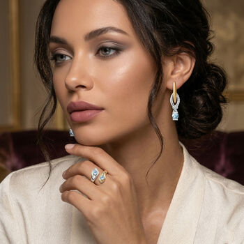 D'Joy blauer Zirkon zweifarbiger Ring und Ohrringe