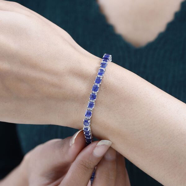 Masoala Saphir (Fissure gef&uuml;llt), Wei&szlig;er Zirkon Armband ca. 19 cm 925 Silber platiniert ca. 18,45 ct. image number 3