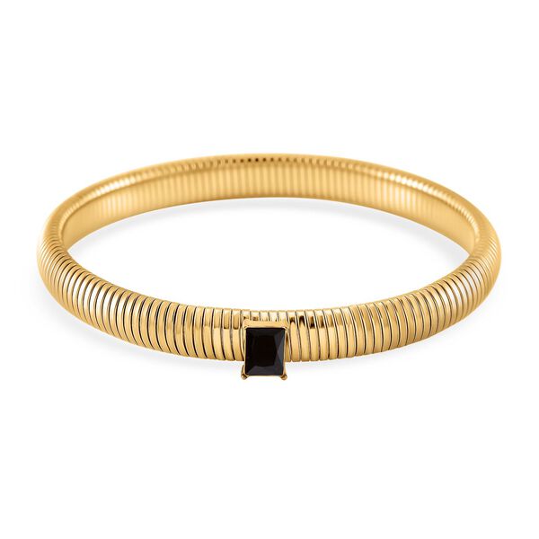 Schwarzes Kristall Armband, flexibel (ca. 18-19 cm), 316L Edelstahl, goldfarben image number 0
