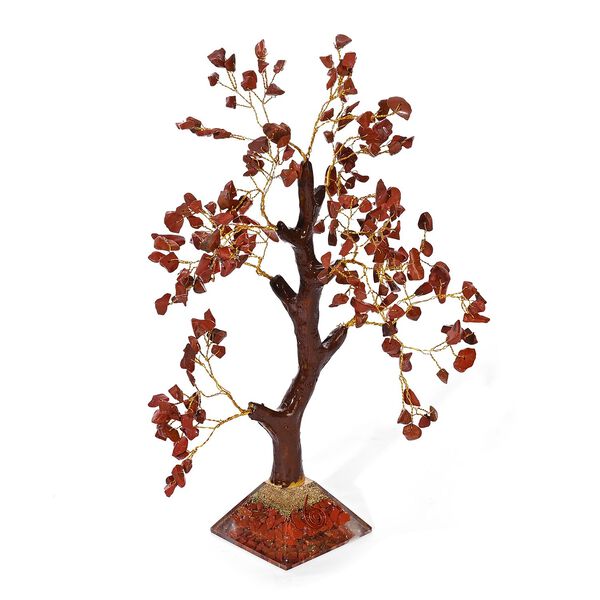LIVMORE Edelsteinbaum mit Orgonit Basis, Roter Jaspis, Sieben Chakren, 23cm, 230 Perlen, Rot image number 2