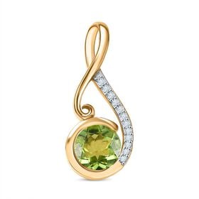 D'Joy Peridot, Weißer Zirkon Anhänger 925 Silber vergoldet ca. 1,33 ct.