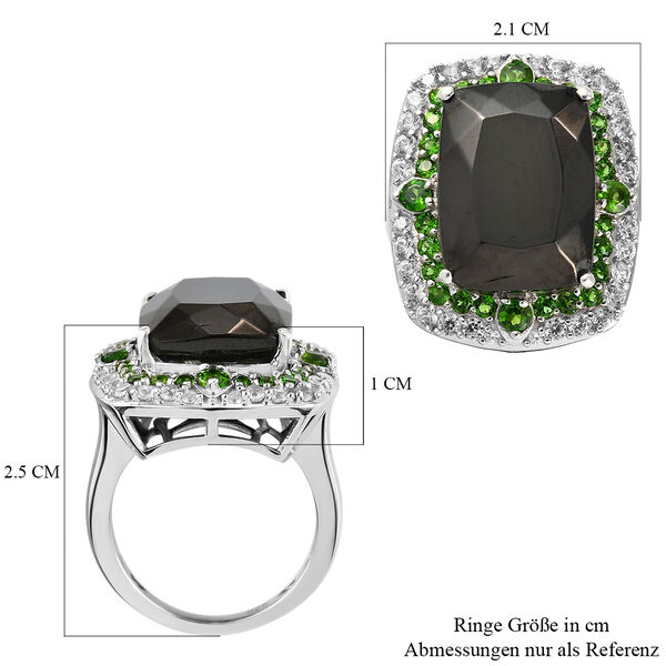 Elite Shungit und Natürlicher Chromdiopsid Halo Ring, 925 Silber platiniert  ca. 8,95 ct image number 7