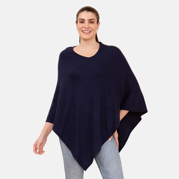 LA MAREY Superweicher Pashmina Poncho, Gr&ouml;&szlig;e 71x71 cm, Dunkelblau&nbsp; image number 3