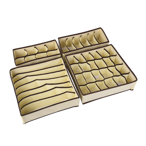 4er-Set Unterw&auml;sche-Aufbewahrungsboxen, Gr&ouml;&szlig;e: 28x14 cm 32x15 cm, 32x32 cm, 30x16 cm und 32x31,5 cm, Beige image number 1