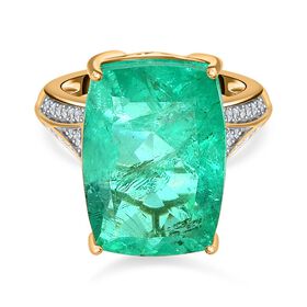 AAA Smaragd-Quarz Triplette, weißer Zirkon Ring, 925 Silber vergoldet (Größe 19.00) ca. 15.80 ct