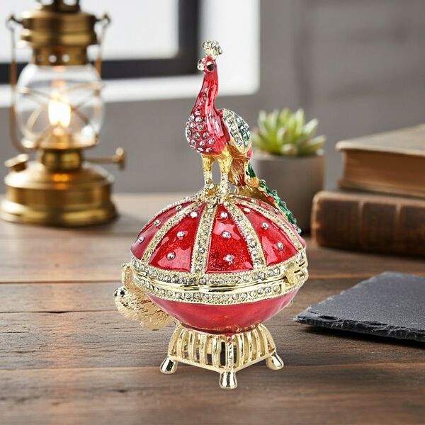 LIVMORE Pfauen-Design Schmuckdose, 6x7x10cm, Rot image number 2