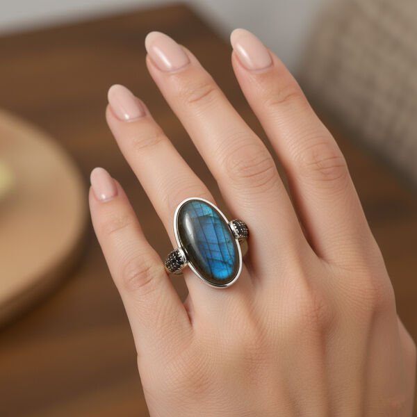 EVER TRUE Labradorit, Schwarzer Spinell Ring 316L Edelstahl (Gr&ouml;&szlig;e 20.00) ca. 9.89 ct image number 3