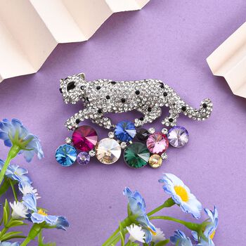 Mehrfarbige Kristall-Brosche, Leopard