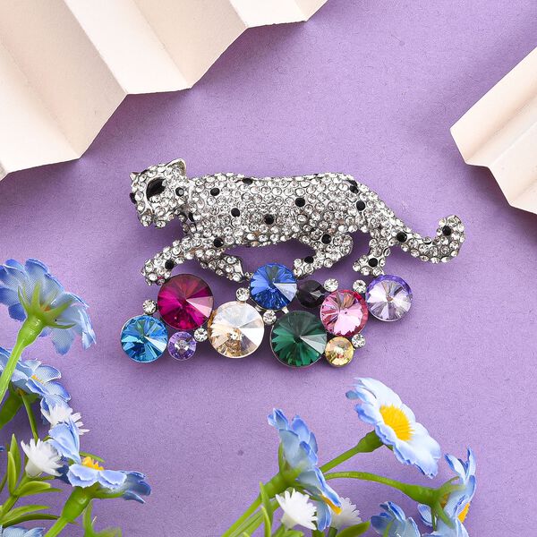 Mehrfarbige Kristall-Brosche, Leopard image number 2