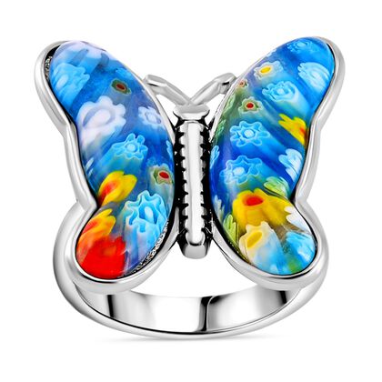 Mehrfarbiges Murano-Stil Glas Ring 316L Edelstahl (Gr&ouml;&szlig;e 16.00)