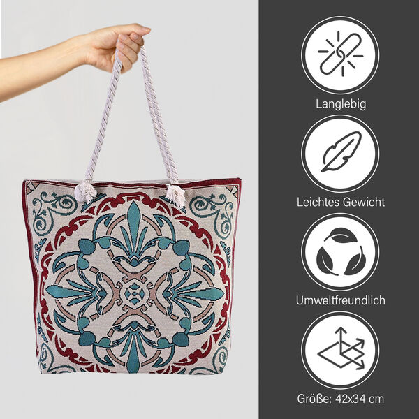 Jacquard gewebte Jute-Tasche, Suzani rot image number 6