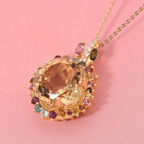 AA Citrin, Multi-Turmalin und Zirkon Anhänger mit 50cm Kette - 11,66 ct. image number 1