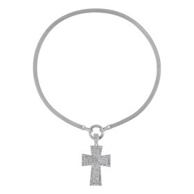 Kreuz Weiße Kristall Halskette, ca. 50 cm