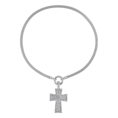 Kreuz Weiße Kristall Halskette, ca. 50 cm image number 0