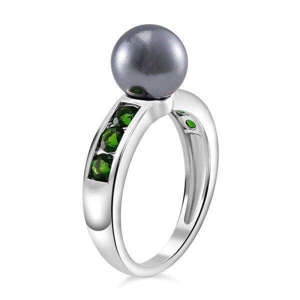 Tahiti Muschelkernperle, Natürlicher Chromdiopsid Ring 925 Silber platiniert (Größe 16.00) image number 3