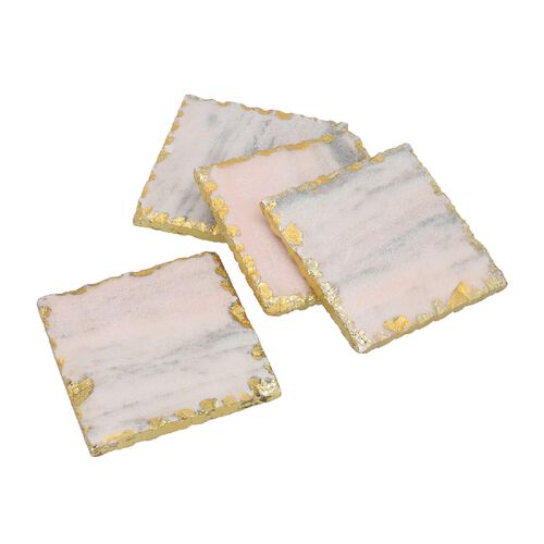4er-Set, Marmor Untersetzer, quadratische Form, Rosa image number 0