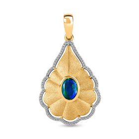 Pfau Quarz Triplette Anhänger 925 Silber Gelbgold Vermeil ca. 0,86 ct.