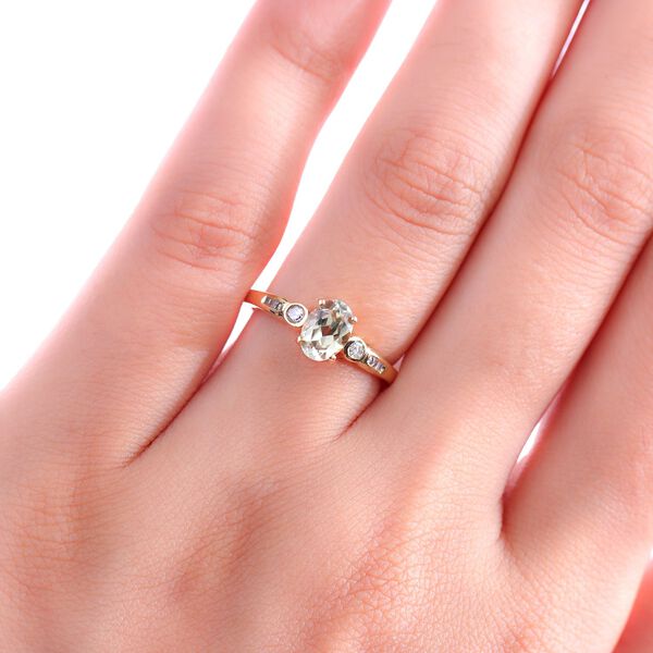 AAA Turkizit und wei&szlig;er Diamant Ring, 925 Silber Gelbgold Vermeil  ca. 0,93 ct image number 3