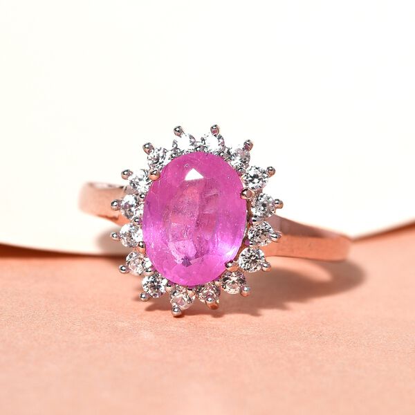 Premium Ilakaka Rosa Saphir und Zirkon-Halo Ring, 925 Silber Roségold Vermeil, 2,98 ct. image number 2