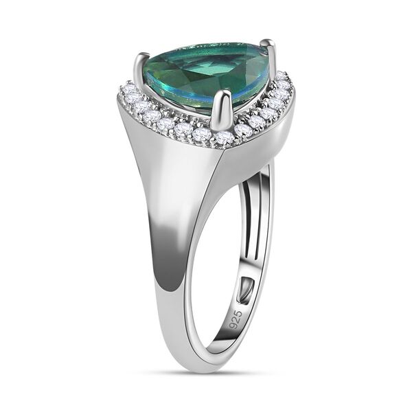 Pfau Quartz Triplette, Weißer Zirkon Ring, 925 Silber platiniert, (Größe 20.00) ca. 3.84 ct image number 5