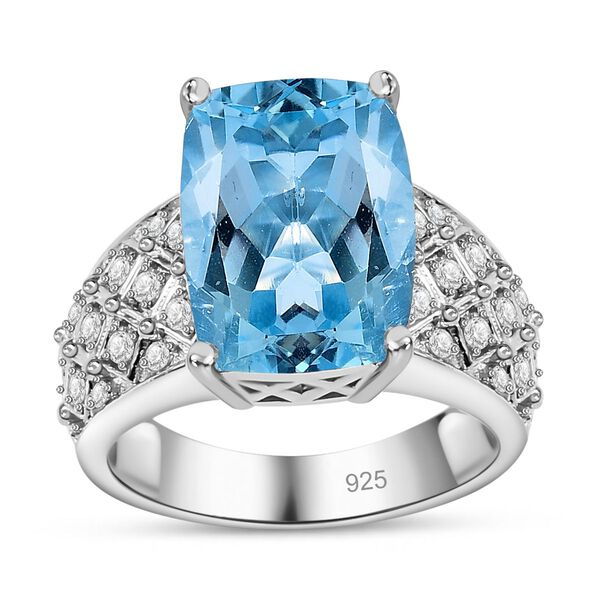 Himmelblauer Topas, wei&szlig;er Zirkon Ring, 925 Silber platiniert (Gr&ouml;&szlig;e 17.00) ca. 8.38 ct image number 4