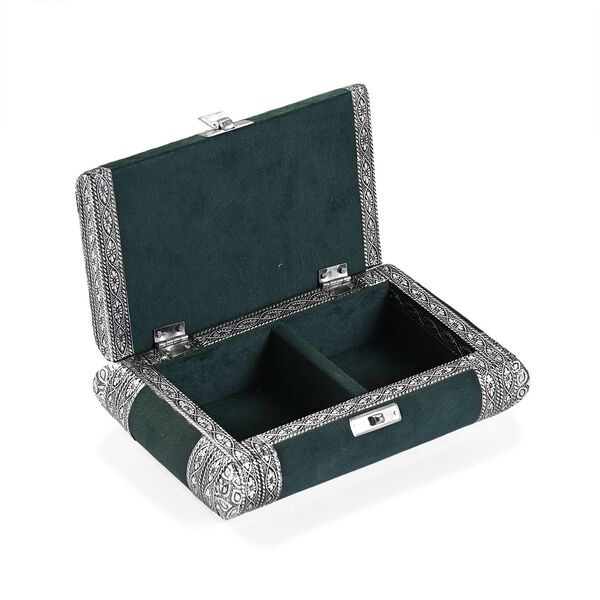 Handgefertigte Schmuckbox mit Lebensbaum-Prägung, oxidiertes Finish, 20x13x7 cm, Silber-Grün image number 5