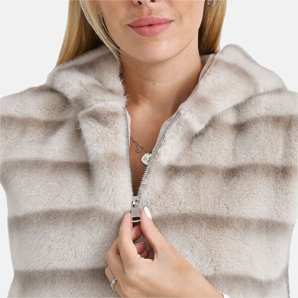 Weste mit Kapuze aus Webpelz, Einheitsgr&ouml;&szlig;e, Beige image number 7