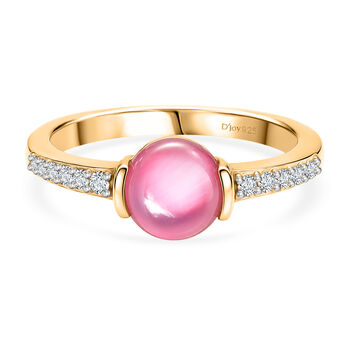D'Joy Flamingo Mondstein, Wei&szlig;er Zirkon Ring 925 Silber 750 Vergoldet (Gr&ouml;&szlig;e 17.00) ca. 1,51 ct