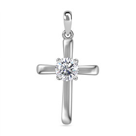 Moissanit Kreuz Anhänger 925 Silber platiniert - 0,75 ct.