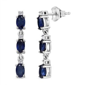 D'Joy Masoala Saphir (Fissure gefüllt), Moissanit Ohrringe 925 Silber rhodiniert ca. 2,03 ct.