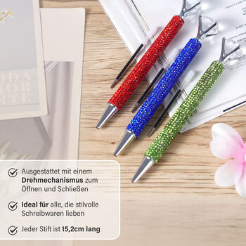 Kugelschreiber-Set, 3er-Pack, Mehrfarbig, Leoparden-Design, Strass und Kristall, inkl. Ersatzminen