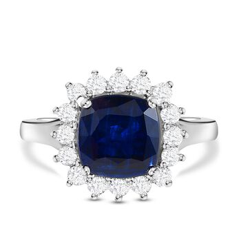 Kyanit und Zirkon-Ring, 925 Silber platiniert (Gr&ouml;&szlig;e 16.00) ca. 3,56 ct