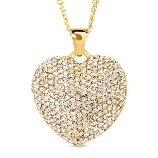 Weißer Kristall-Herz-Anhänger mit 73cm Kette in Goldton image number 0