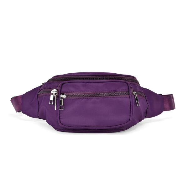Gürteltasche mit RFID-Schutz, Nylon, 6 Reißverschlussfächer, Schnellverschluss, verstellbarer Schultergurt, Größe 37x10x13,5?cm, hellviolett