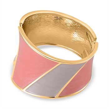 Rosa-Wei&szlig; Eleganz Armreif - Modernes Wellen-Design, Emailliert