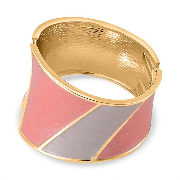 Rosa-Weiß Eleganz Armreif - Modernes Wellen-Design, Emailliert image number 3