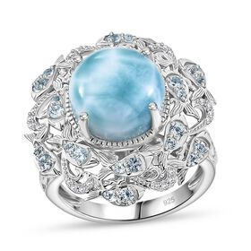 Larimar, himmelblauer Topas und Zirkon Ring - 8,91 ct.