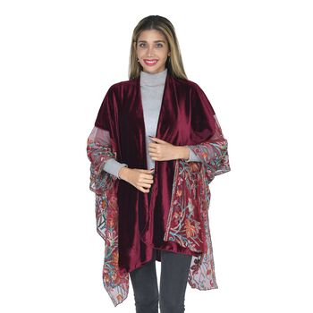 TAMSY Kimono aus Samt mit Blumenstickerei, Einheitsgr&ouml;&szlig;e Burgunderrot