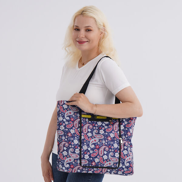 Faltbare Einkaufstasche aus wasserabweisendem Polyester, Paisley-Design, 40x43 cm, Tragegriffe 22 cm, Rot image number 1