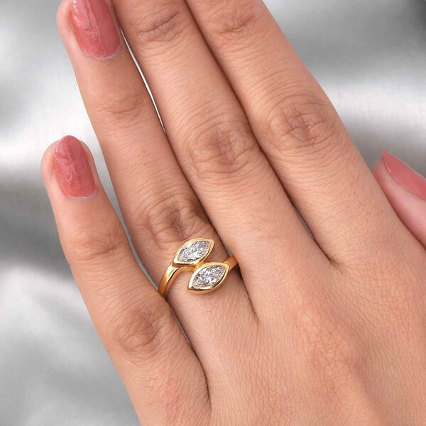 LUSTRO STELLA Hergestellt mit ZIRKONIA Bypass-Ring 925 Silber Vergoldet image number 3