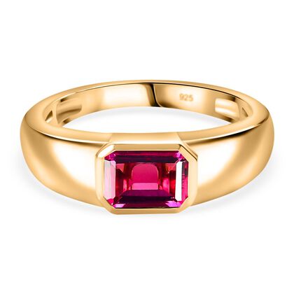 Lab Grown Roter Smaragd (Beryll) Ring 925 Silber 750 Gelbgold Vermeil (Gr&ouml;&szlig;e 20.00) ca. 0.94 ct