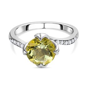 Ouro Verde-Quarz, weißer Zirkon Ring, 925 Silber platiniert (Größe 17.00) ca. 1.90 ct