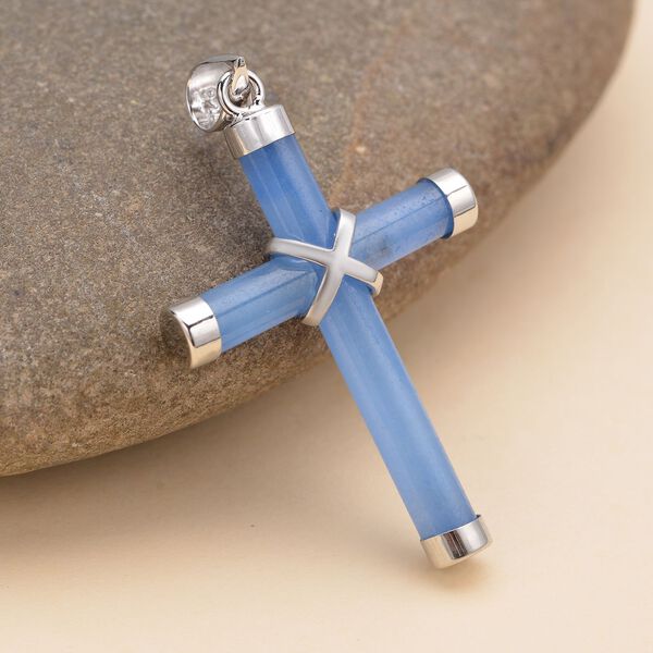 Blauer Jade Kreuz-Anhänger, gefärbt, 925 Silber rhodiniert ca. 5.00 ct image number 3