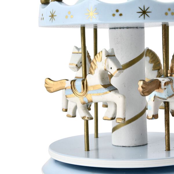 Holzkarussell Musikbox mit 4 Pferden, blau und wei&szlig; image number 6